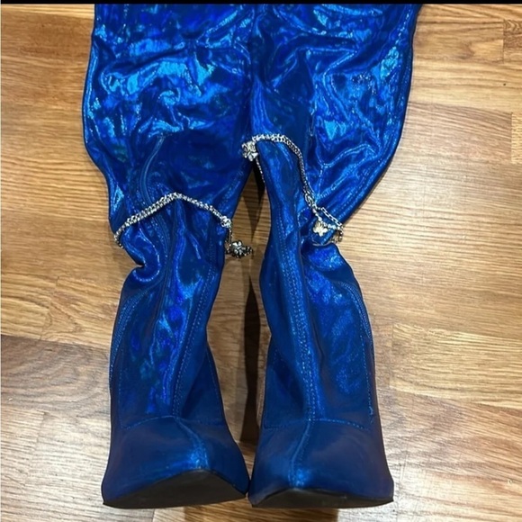 Lady go diva dolls kill thigh high stiletto boots metallic blue silver charm 8.5 - Picture 9 of 10